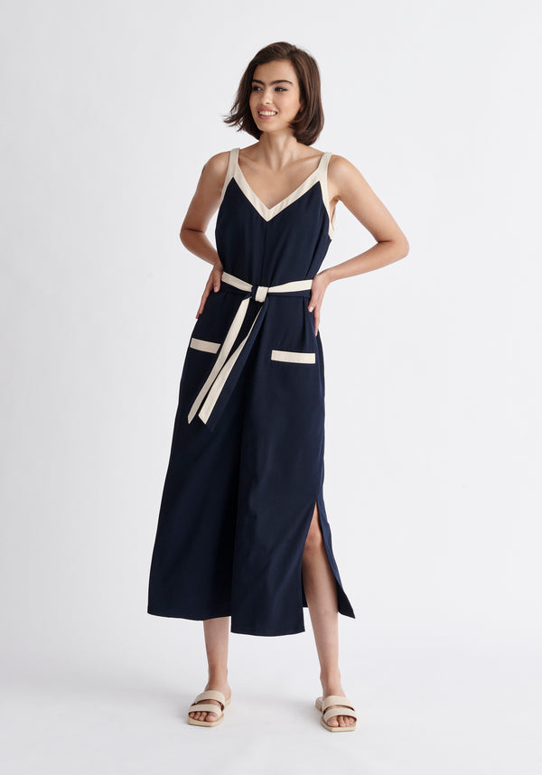 Paisie Contrast Colour Jumpsuit in Navy and Cream